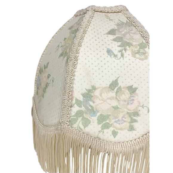 Vintage Victorian style LAMP SHADE Brocade Floral Cream with Fringe 7” tall - Picture 3 of 8